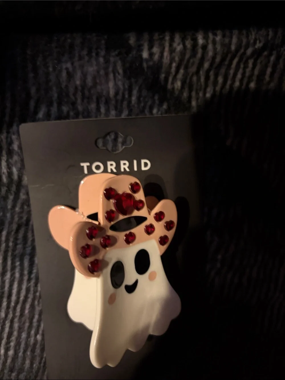 Cute Torrid Pink & White Ghost Hair Clip With Cowboy Hat